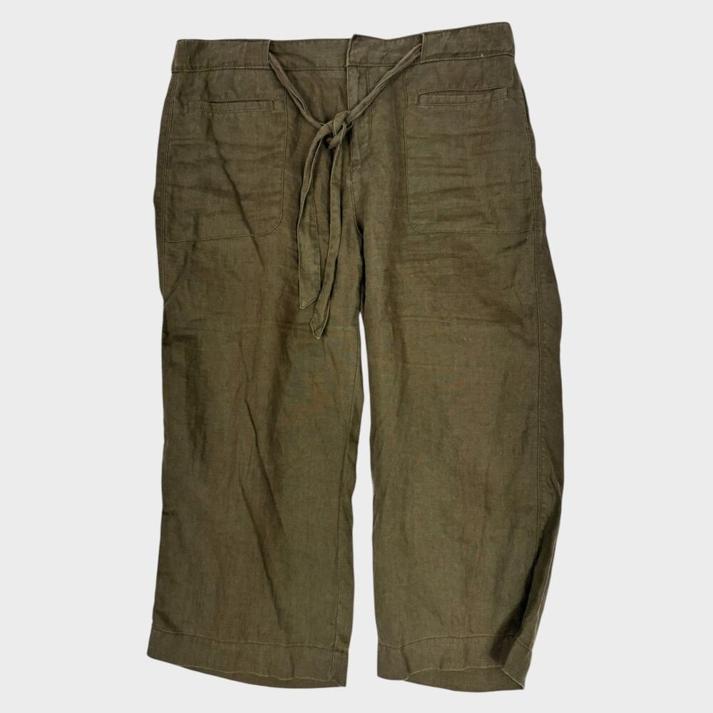 Sanctuary Womens Size 31 Olive Green Wide Leg Cropped 100% Linen Pants